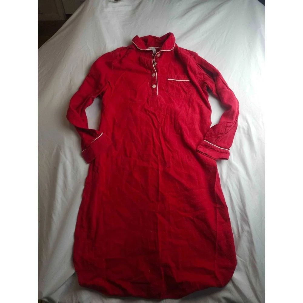 Lands'‎ End Nightgown Pajamas Womens Small 6-8 Red Long Sleeve Sleepwear Cotton